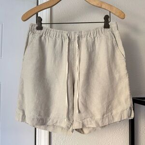 ALEX CRANE cream linen elastic drawstring waist‎ pull on shorts
